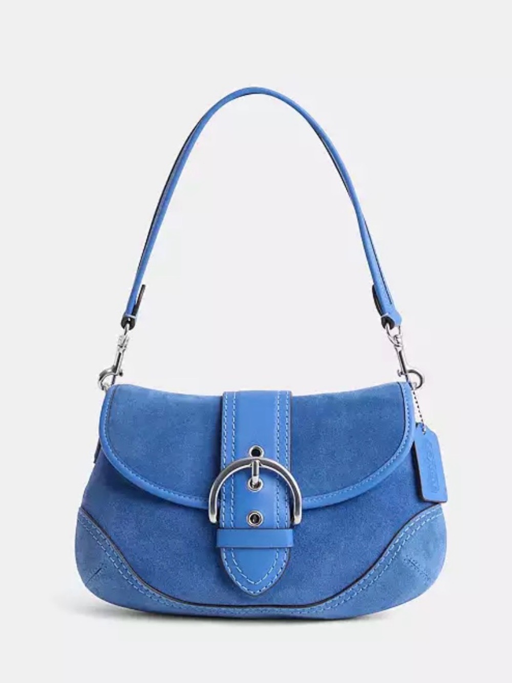 Coach mist Blue Suede soho flap Shoulder Bag with Silver Buckle